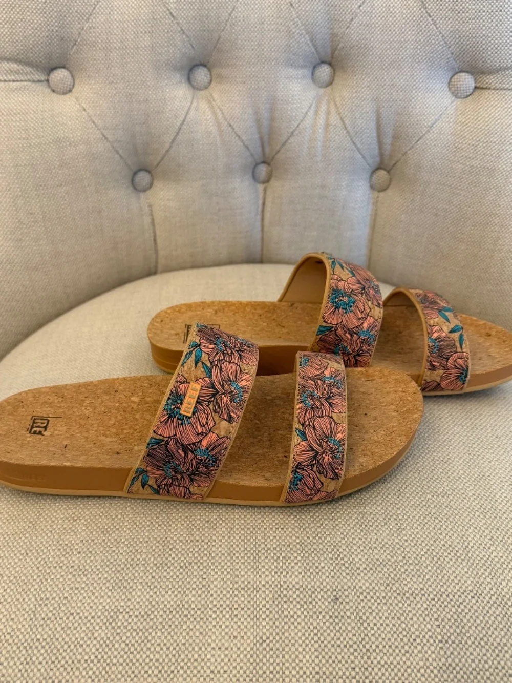 REEF Cork Vista Double Strap Slide Sandals Women’s Size 8